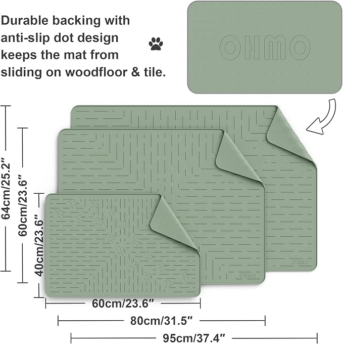XL Cat Litter Mat, 37.5x25.2 Silicone Trapping Mat Sage Green | for Kitty Litter Box, Easy Clean, BPA Free Rubber, Center Litter Collection, Easy Pour-Back, Waterproof, Odor-Resistant