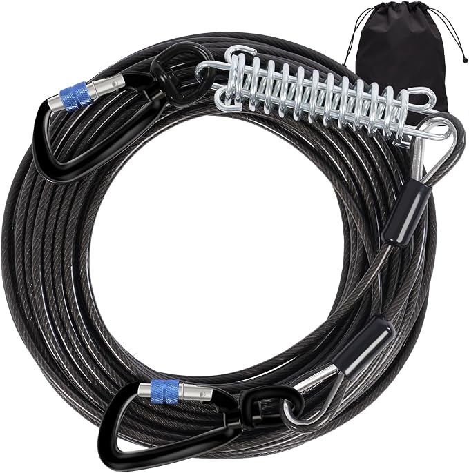 Snagle Paw Dog Leads for Yard 50FT-1000LBS Break Strength,Heavy Duty Tie Out,Run Cable for Medium Large Dogs with Swivel Lockable Hook & Spring,Chew Proof Chain for Outside