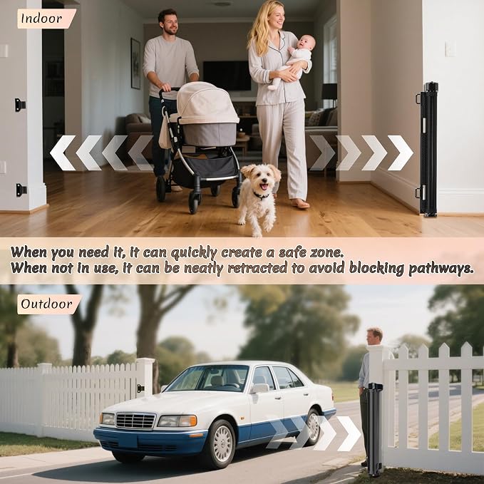 Miumoon 150 inch Reinforced Retractable Baby Gates 42 inch Tall | Retractable Dog Gate with No Crawl Through Reinforced Strip, 12 FT Extra Wide Retractable Gate for Indoor/Outdoor