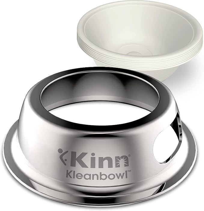 Kinn Kleanbowl Pet Bowl Stainless Steel Frame, 8 oz (Pack of 1) | Compostable Refills, Spill-Proof Stable, Disposable, Easy Cleaning, No Plastic