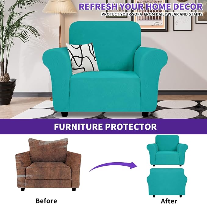 ZNSAYOTX Chair Cover with Arms (30"-47"), New Striped Sofa Chair Covers for Living Room, Dogs Pet Friendly Anti-Slip Chair Protector Spandex Armchair Slipcovers (Chair, Peacock Teal)