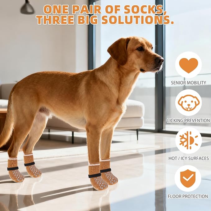 KOOLTAIL Non Slip Dog Socks Shoes to Prevent Licking Paws and Scratching, Winter Pet Booties for Cold Pavement & Hardwood Floors, Dog Grip Booties for Small Medium Large Senior Dogs