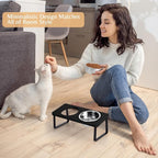Elevated Cat Food Bowl for Indoor Cat, Black Raised Water Bowl Set for Pet | Whisker Friendly, Anti Vomit, Feeding Station for Puppy, Stainless Steel, Pet Dish, Easy Assembly, Bamboo, Dishwashers Safe