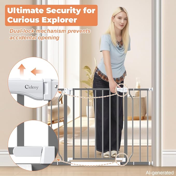 Baby Gate No Drilling, 29"-40" Dog Gate Indoor for Stairs & Doorways | Auto Close, Pressure Mounted Adjustable Pet Gate Indoor, Easy Walk Through Child Gate for Baby & Pet Stroller Friendly, Grey