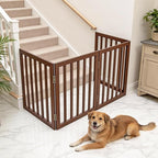 Dog Gate Indoor, Freestanding Dog Fence for The House, Doorways, Hallways,or Stairs,Pet Gate Foldable Wooden,Expandable 24" Height 3 Panels,Brown
