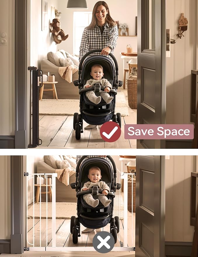 Momcozy Extra Wide Retractable Mesh Baby Gate, Black | 33-Inch Tall, Extends to 71-Inch Wide, for Stairs, Doorways, Hallways, for Pet Dogs and Cats, Indoor/Outdoor Baby Gate