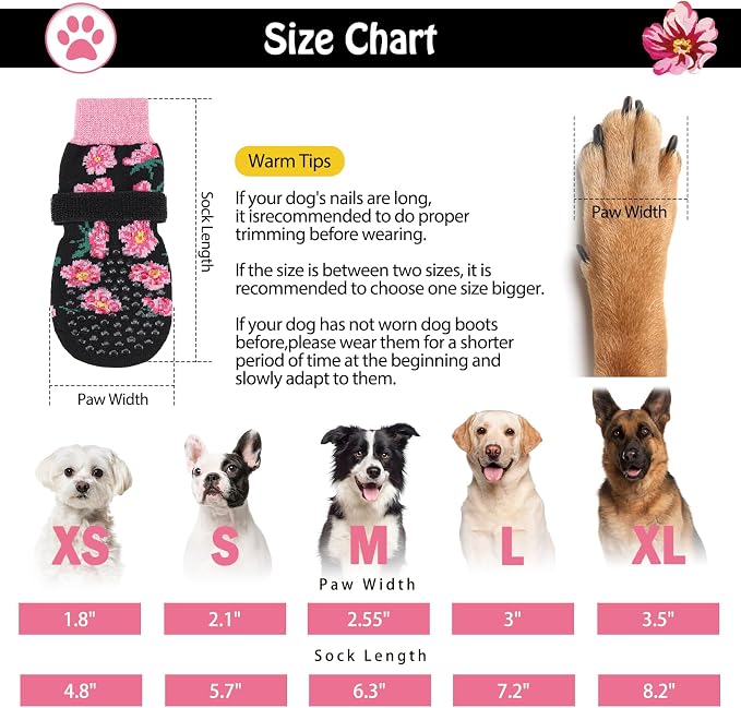 SCENEREAL Anti Slip Dog Socks to Prevent Licking Paws for Hardwood Floors | Double Sides Dog Shoes Boots & Paw Protectors for Hot/Cold Pavement, Dog Grippy Booties for Small Medium Large Senior Dogs
