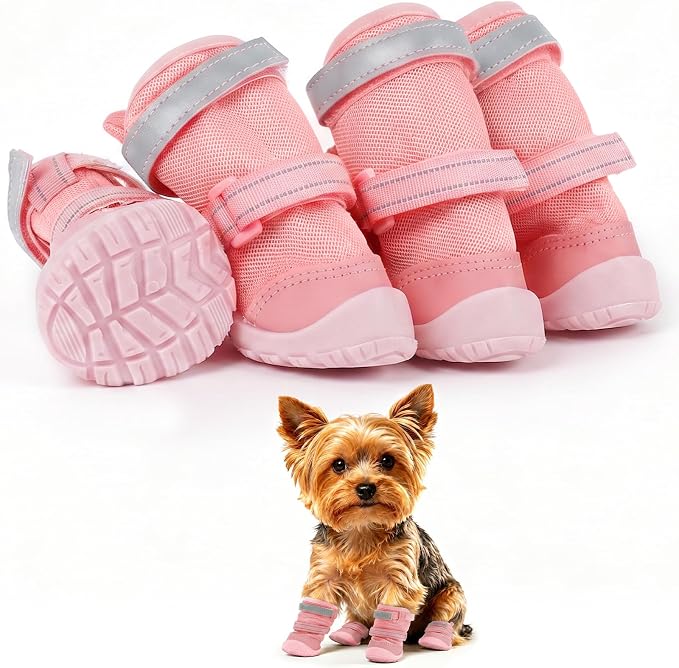 Breathable Hot Pavement Dog Shoes for Small & Medium Dogs(Pink, 0# | Adjustable Double Strap and Non-Slip Dog Boots Paw Protectors for Walking Running Hiking, Soft Comfortable Safe Easy to Wear