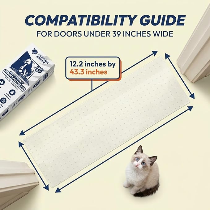 Panther Armor Cat Carpet Protector, Clear Plastic Runner Mat 12 x 43 in | Carpet protector for pets. Stops cats scratching carpet in doorways. Rug runner and door mat