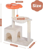Flower Cat Tree 34" Scratching Post Small Cat Tower for Large Cats,Featuring with 15.7”Large Hammock, Removable Top Bed and Wide Condo for Indoor Cats-Beige | Cute Cat Tower with 15.7” Hammock, Spacious Cat House,34” Scratching Post,Removable Flower Be...