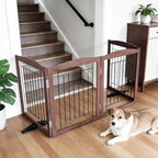 Dog Fence Indoor,Dog Gate Indoor for Doorway pet gate -4-Panel Freestanding, Hallways, House or Stairs -80x24-Inch Retractable Foldable Expandable Wood Pet by SFJC (Brown) ﻿