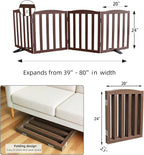ZJSF Foldable Freestanding Indoor Dog Gate for House Wood Long Pet Gates Dog Fence for Stairs Puppy Gates for Hallways, Puppy Gate,Support Feet Included, Brown, 24 "Height-4 Panels