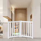 LZRS Wooden Free Standing Foldable Dog Gate Indoor – Solid Hard Wood 40" W x 24" H, Step-Over Safety Pet Gate for Doorways, Stairs & Small Spaces - Indoor Use, White