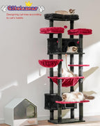 Gitelsnour Cat Tree, 74" Tower for Large Cats, Big Condo Hammock CCT030BR | Heavy duty, 3 Big Platforms, 2 Baskets, 2 Condos, Multi-Level Cat Scratching Posts, Indoor Cats Large Adult, Black and red