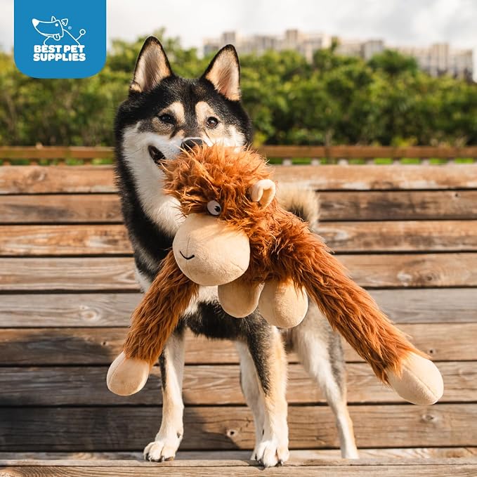 Best Pet Supplies Interactive Squeaky Dog Chew Toy, Ideal Dog Toys for Chewers, Small, Medium & Large Dogs, and Fetch Lovers - O-Hug-Atan (Brown), Large