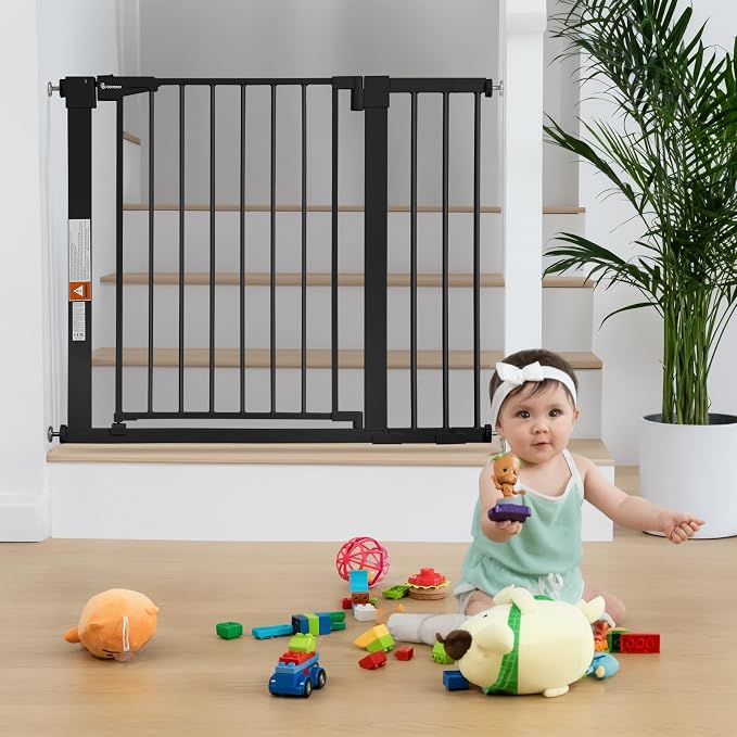 COMOMY 30" Tall Baby Gate for Stairs Doorways, Fits 29.5" to 40.5" Openings | Auto Close Extra Wide Dog Gate for House, Pressure Mounted Easy Walk Through Pet Gate with Door, Black