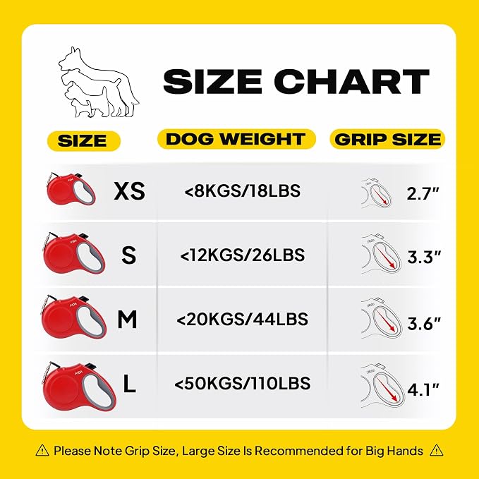 Fida Retractable Dog Leash, 16 ft Dog Walking Leash for Small Dogs up to 26lbs, Tangle Free, Red