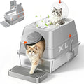 XL Stainless Steel Litter Box with Lid, Enclosed Metal Litter Box | High Sides, Urine and Litter Control, Odor Filter, Flip-Top, Easy-Clean Pan, Scoop & Step, Big Cats, Multi-Cat Homes, Black
