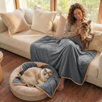 Luciphia Waterproof Pet Blanket, Washable Reversible Sherpa Fleece Throw | Liquid-proof furniture protector for bed and couch, soft reversible sherpa fleece for dogs, cats grey, M