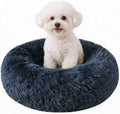 Calming Donut Pet Bed for Cats & Small Dogs, Ultra Soft Fluffy Anti Anxiety Cat Bed with Raised Rim, Washable Plush Round Puppy Bed for Indoor Cats, Kittens, Chihuahua & Yorkie (Deep Grey, 20 Inch)