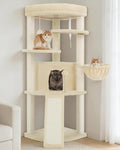 Gitelsnour Corner Cat Tree Tower with All Sisal Scratching Posts GCT025MU | 44.1" Cat Furniture with Multi-level Cat Condo, Cat Cave, Hanging Basket, Sisal Scratching Ramp for Indoor Cats, Beige
