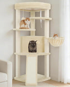 Gitelsnour Corner Cat Tree Tower with All Sisal Scratching Posts GCT025MU | 44.1" Cat Furniture with Multi-level Cat Condo, Cat Cave, Hanging Basket, Sisal Scratching Ramp for Indoor Cats, Beige