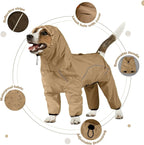 ADINIKIA Dog Raincoat,Waterproof Rain Jacket with Removable Hood,Khaki 3XL | Leash Hole/ Reflective Stripe/Adjustable 4 Legs Rainsuit/Full Coverage/ Snowproof Windproof/ For Small to 3X-Large Dogs