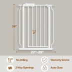 Fairy Baby 27 Inch to 29 Inch Wide Narrow Baby Gates for Small Doorways | Auto Close Double-Lock Safety Gates Pressure Mounted for Stairs Hallway Walk Through Kids or Pets, One-Hand Operation, White