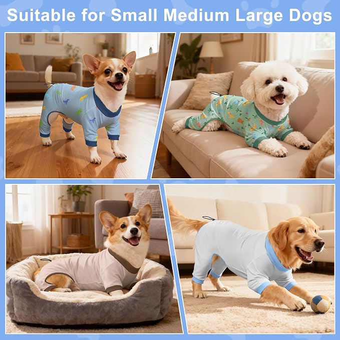 Bienbee Dog Pajamas, 4 Pack Adjustable Onesies for Small to Large Dogs XS | Dog Shedding Suit with Soft Fabric, Breathable & Stretchy, and Adjustable Back Length for Sleeping Lounging and Daily Use