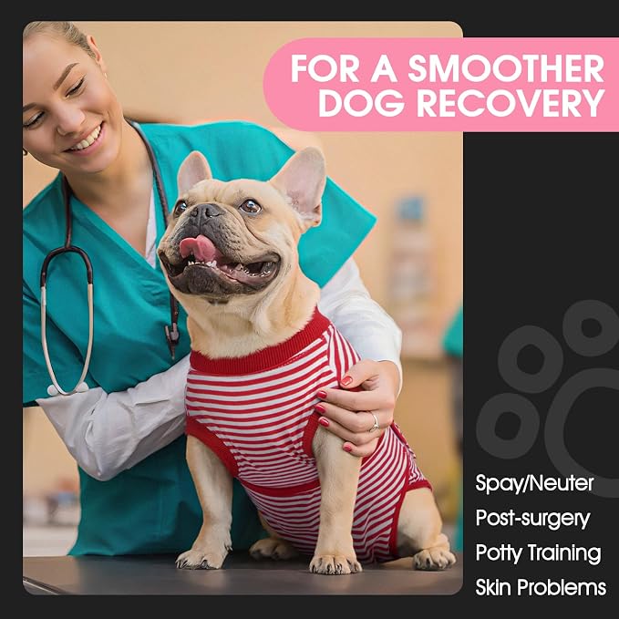 FUAMEY Recovery Suit for Dogs, Dog Onesie for Surgery Female Surgical Suit | Female Dog Onesie for Heat Cycle, Dog in Heat Diapers, Dog Wound care, Spay Cone Alternative after Surgery Rose Stripes XL