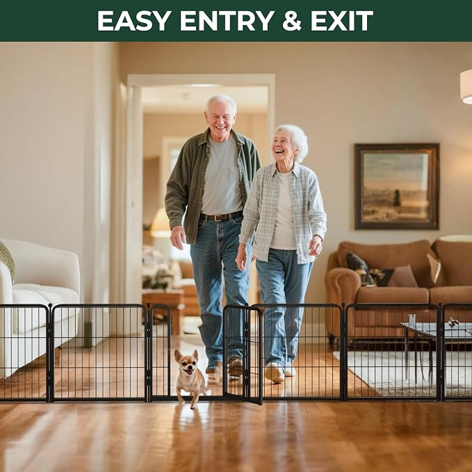 FXW Dog Gate, Extra Wide Adjustable for Openings Up to 46", 24" H | Flexible Space Control, Easy Walk-Through Access, 1 Panel + 1 Gate, For Puppies & Small Dogs, Garage Use