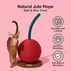 VETRESKA Cherry Cat Scratching Post, 22.64" Tall Cat Scratcher with Jute Rope Ball, Vertical Cat Scratch Post Claw Scratchers for Indoor Cats, Kitten Supplies | Vertical Cat Scratch Post Claw Scratchers for Indoor Cat and Kitten