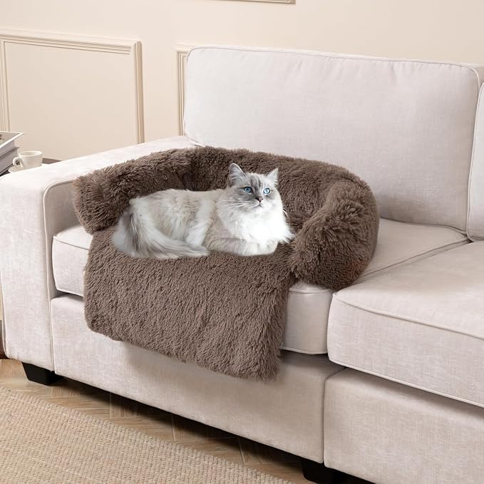 Calming Dogs/Cats Bed Mats, Dog Pad Washable Removable Couch Cover, Plush Long Fur Mat for Pets, Waterproof Lining, Perfect for Small, Medium and Large Dogs and Cats (Desert Brown, 34"x30")