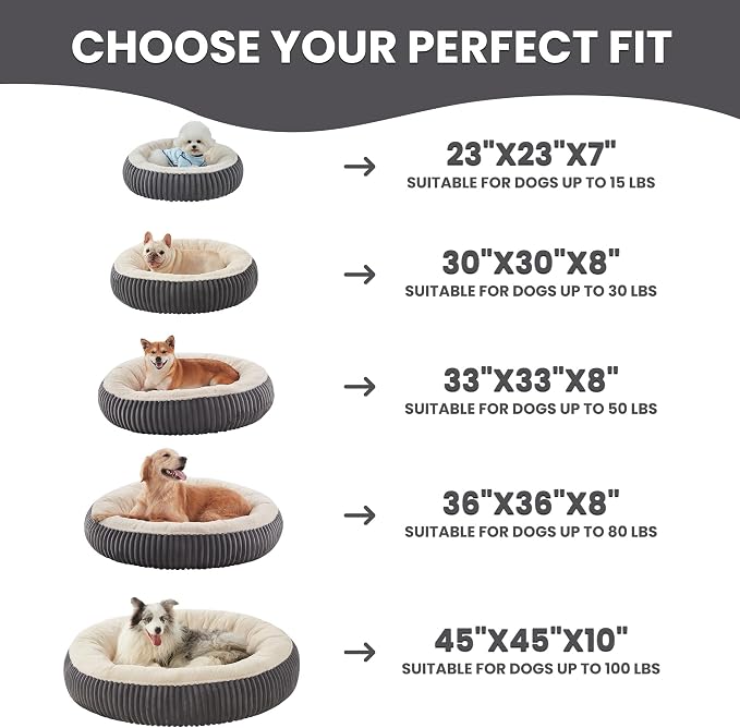 30 inches Calming Donut Dog Bed for Medium Dogs,Charcoal | Round Pet Bed with Removable&Washable Cover,Milk Plush Faux Fur, Fits Pets up to 30 lbs