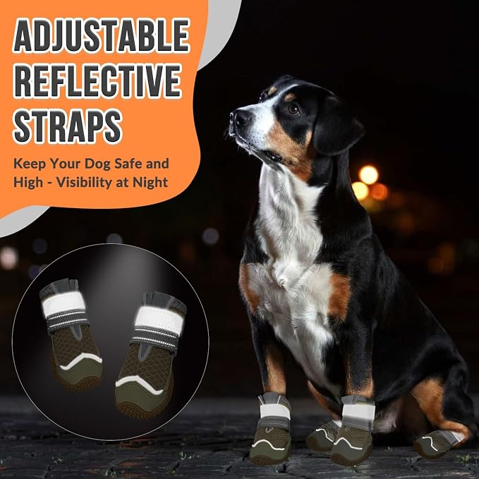 SlowTon Dog Shoes for Large Small Medium Dogs - Breathable Dog Boots for Summer Hot Pavement, Paw Protector for Outdoor Walking Winter Snow, Anti-Slip Rubber Dog Booties for Hardwood Floor (Brown, 8)