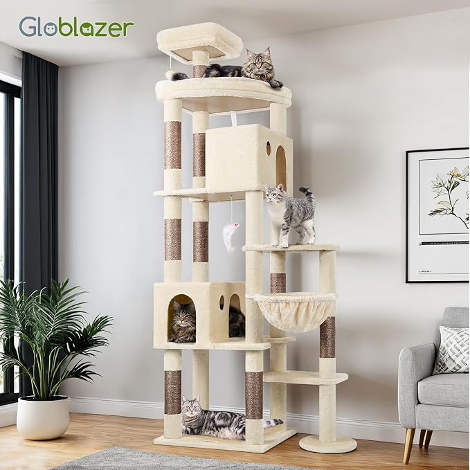 Globlazer Giant Cat Tree, 83 inch Cat Tree for Indoor Cats Large Adult, XXL Cat Tower with 9 Scratching Posts for 20lb+ Heavy Duty Large Adult Cats, F83, Beige