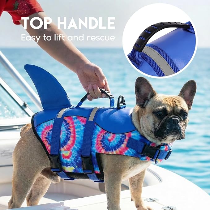 ASENKU Dog Life Jacket - Pet Safety Vest for Swimming & Boating, Shark Life Jacket with Floatation, Dog Lifesavers Swimsuits for Small Medium Large Dogs (Blue Bandhnu, 2XL)
