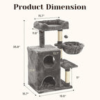 Fansafurn Cat Tree Tower for Indoor Cats, 36-inch Adult Cat Tree House for Large Adult Cats with Steps, Scratching Post, 2 Cat Condo, Dangling Toys, Light Grey