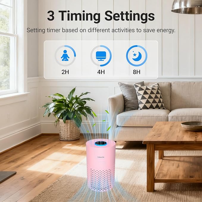 2 Pack Cobectal Air Purifiers for Home Bedroom, Air Cleaner with HEPA 3-in-1 Filter for Room up to 1050 ft², Aroma Function, Sleep Mode, Portable Air Purifiers for Office, Dorm, RVs, Hotel, Pink