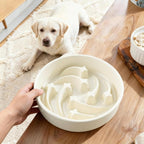 Ceramic Slow Feeder Dog Bowls Large Breed, 2 Cups, 8.3 Inch Beige | 2 cups raised maze bowl slows fast eating for medium and large dogs; heavy ceramic, non-slip and dishwasher safe.