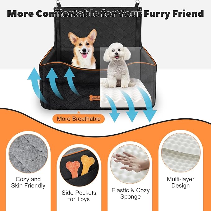 VavoPaw Medium Dog Car Seat Under 50Lbs or 2 Small Dogs Under 25Lbs