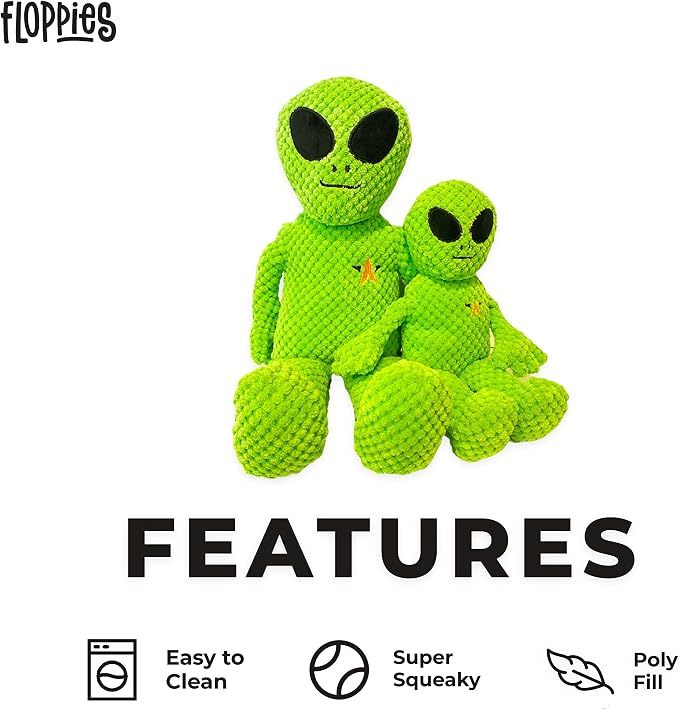 fabdog Floppies Plush Dog Toy - Cute & Durable Squeaky Dog Toys - Best Squeak Toy for Puppies and All Breeds | Ideal Pet Gift| Large Alien