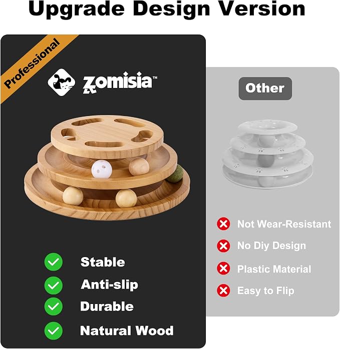 ZOMISIA Cat Ball Track Toy with Puzzle Top, Extra Large Wooden Cat Toys | Interactive Indoor Cats Spinning Balls, Cat Ball Tower for Kitten Exercise Mental Stimulation Self Play Home Enrichment