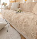 Soft Plush Geometric Quilted Couch Sofa Cover Boho Non Slip Fuzzy Sectional Couch Cover Solid Color Washable Sofa Slipcover Furniture Protector for Kids Dogs Cats (Coffee,43"x70")