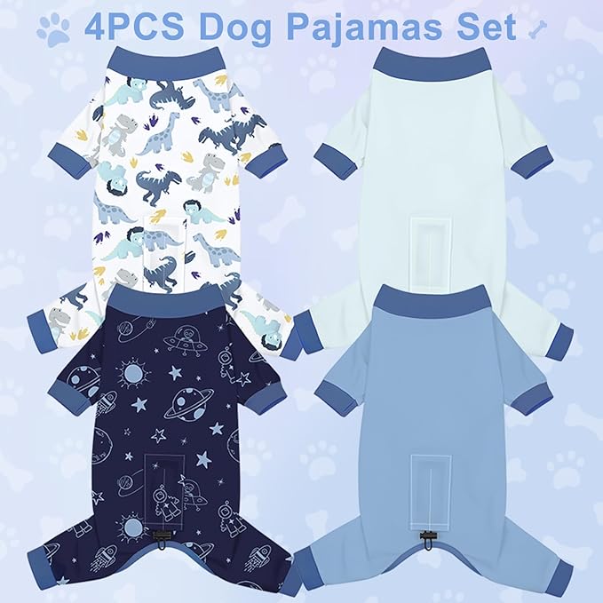 Bienbee Dog Pajamas, 4 Pack Adjustable Onesies for Small to Large Dogs XS | Dog Shedding Suit with Soft Fabric, Breathable & Stretchy, and Adjustable Back Length for Sleeping Lounging and Daily Use