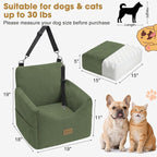 JOEJOY Dog Car Seats for Small Medium Dogs Under 35lbs, Dog Booster Seat with Detachable Washable Cover and Cushion, Memory Foam Pet Car Seat with Safety Belt and Storage Pockets (GN)