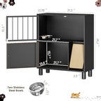 Dog Proof Cat Feeding Station, Metal Cat Feeding Cabinet, Black | Elevated Cat Feeding Station, Pet Food Station with Storage, Cat Bowl Stand, Scratching Board, Stainless Steel Bowls