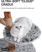 Sopapets Solid Wood Cat Tree for Large Cat, 41.3" Modern Cat Tower with Heavy Duty Real Branch & Hand-Woven Basket, Sisal Scratching Posts & Cozy Bed, Luxury Furniture for Indoor & Maine Coon, Gray
