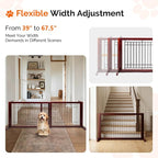 Bonnlo Free Standing Dog Gate, 37" - 68" Wide Pet Gate for Fireplace Stairs Doorways, Wooden Adjustable Pet Fence Indoor, Christmas Tree Gate (Cherry)