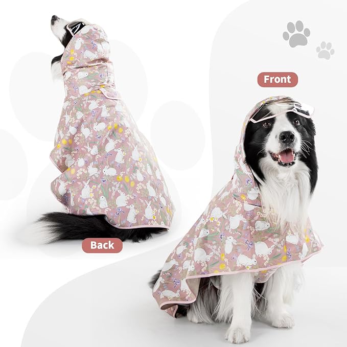 Dog Raincoat,Dog Rain Jacket Poncho with Hood and Leash Hole(Rabbit,3XL) | Windproof,Waterproof,Leash Loop,Adjustable,Rabbit Design